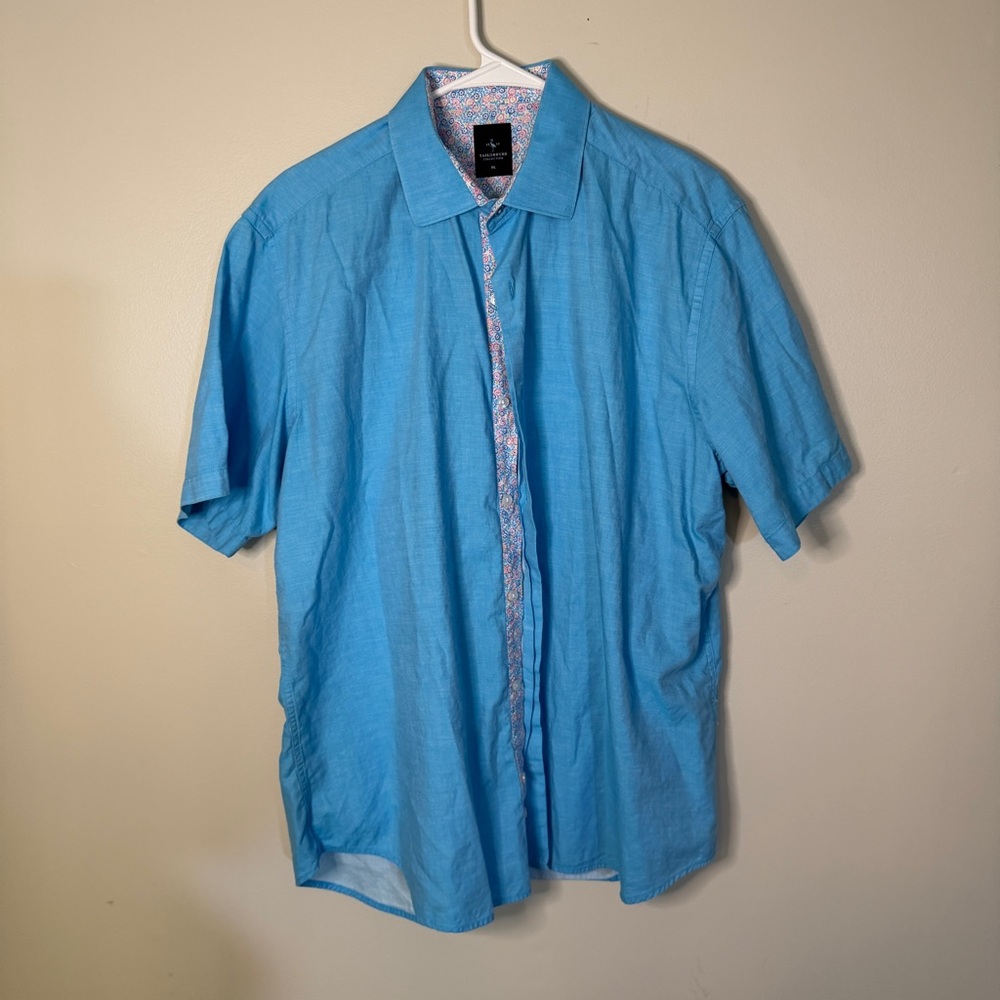 TailorByrd short sleeve button down teal blue shirt mens XL paisley colorful